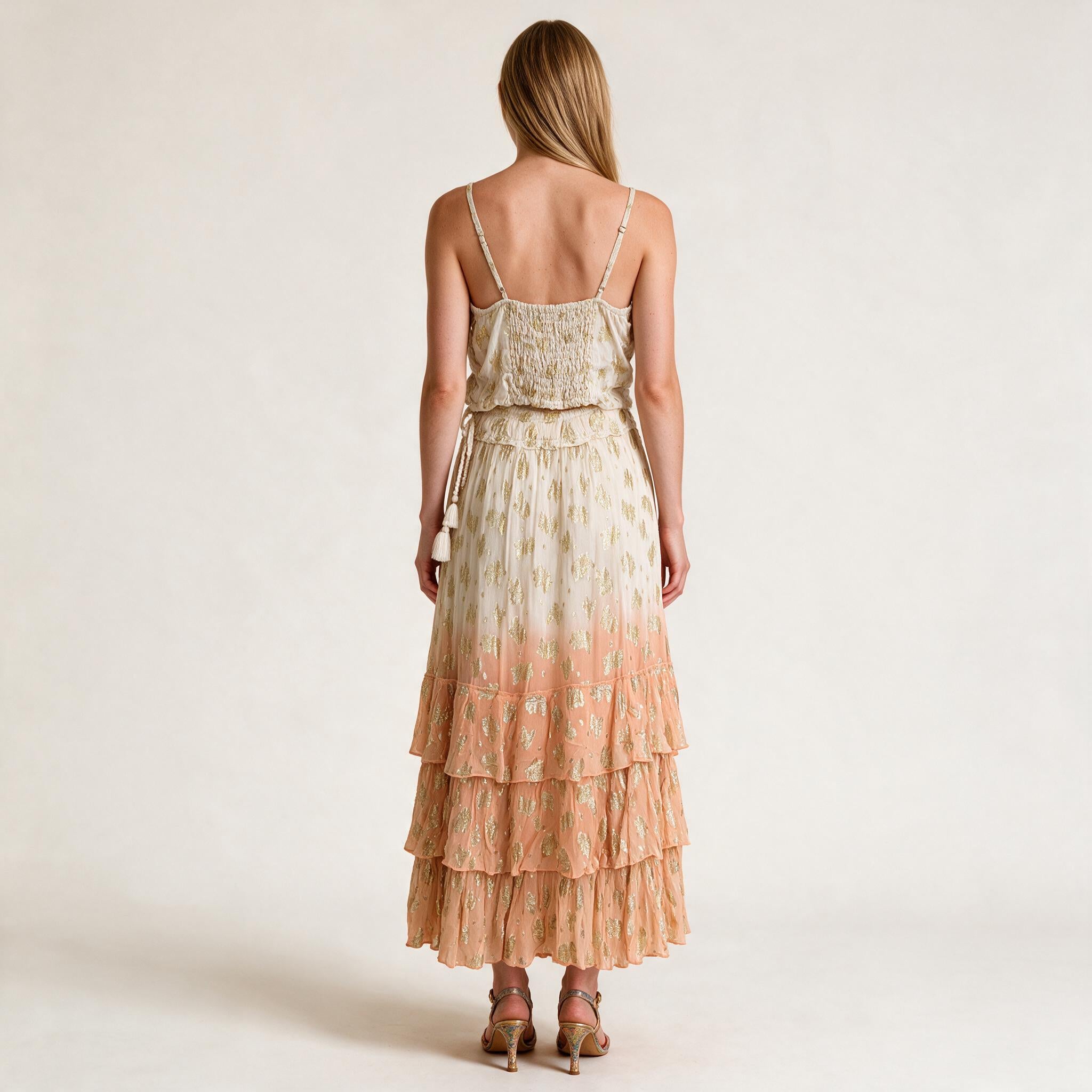 Women's Beige Two Toned Embellished Party Dress