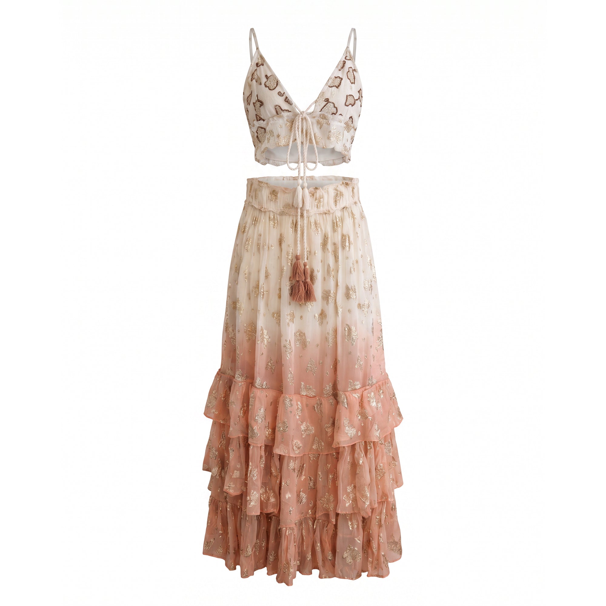 Women's Beige Two Toned Embellished Party Dress