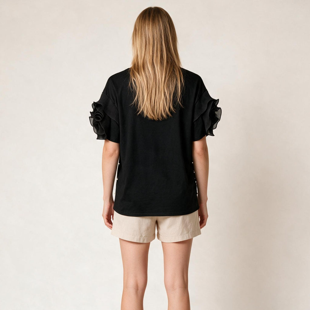 Women's Black Ladies Pearls All Season T-Shirt Size M UK 12 14