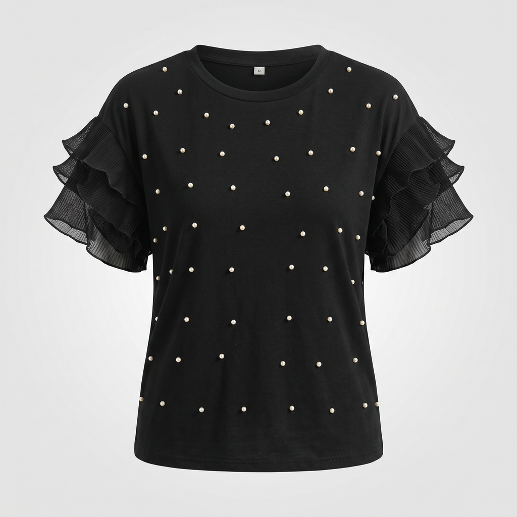 Women's Black Ladies Pearls All Season T-Shirt Size M UK 12 14