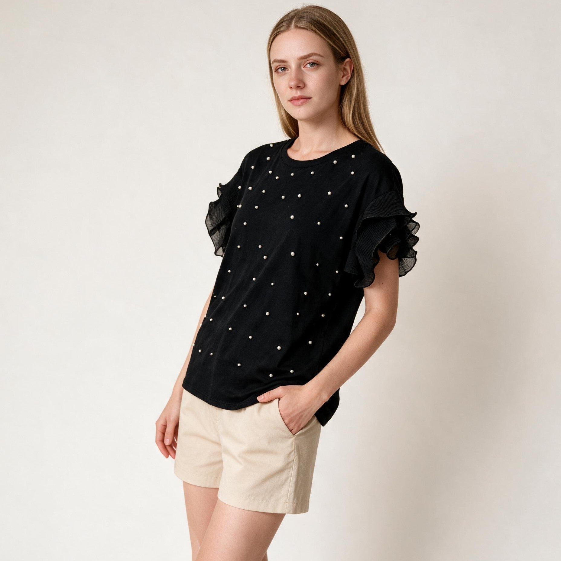Women's Black Ladies Pearls All Season T-Shirt Size M UK 12 14
