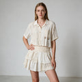 Women's Boho Style Two Piece Embellishment Amazing Top & Mini Skirt Set- Holiday Dress