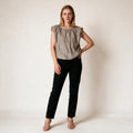 Women's Grey Sleeveless Shiny Embroidery Flexible Blouse | Galmtree