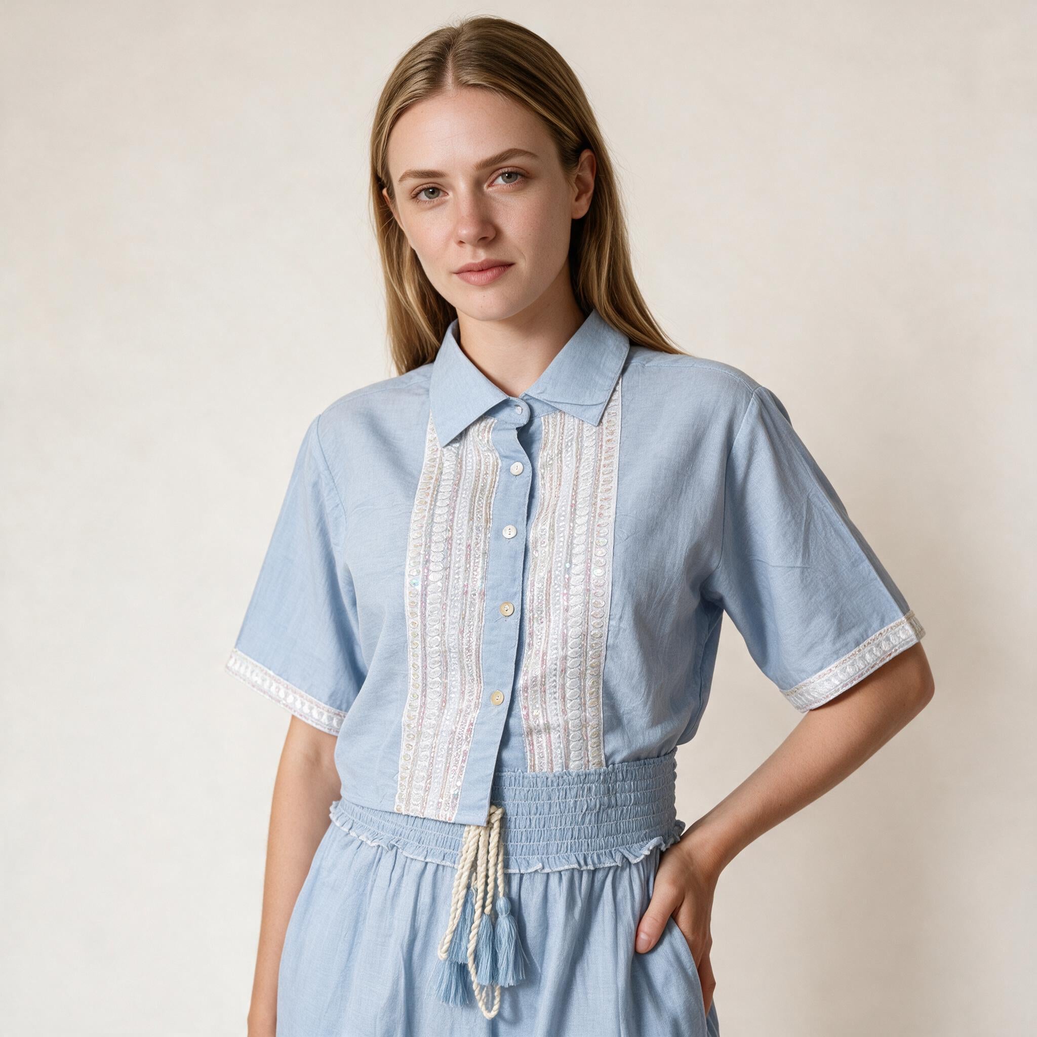 Women's Light Blue Embroidery Co-ord Set - Women's wear