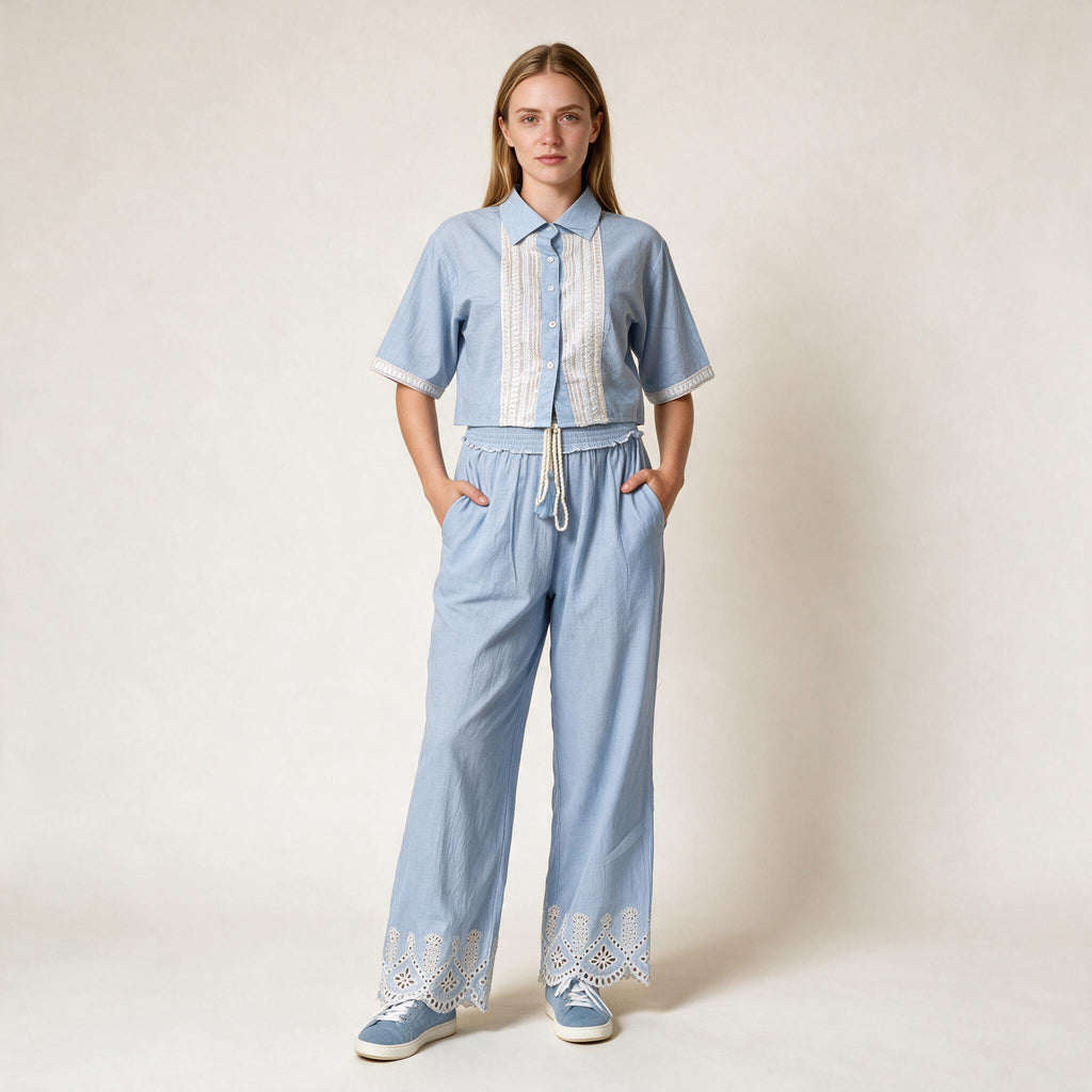 Women's Light Blue Embroidery Co-ord Set - Women's wear