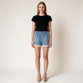 Women's Light Blue Ladies Denim Embroidery Shorts Size S , UK 8, 10