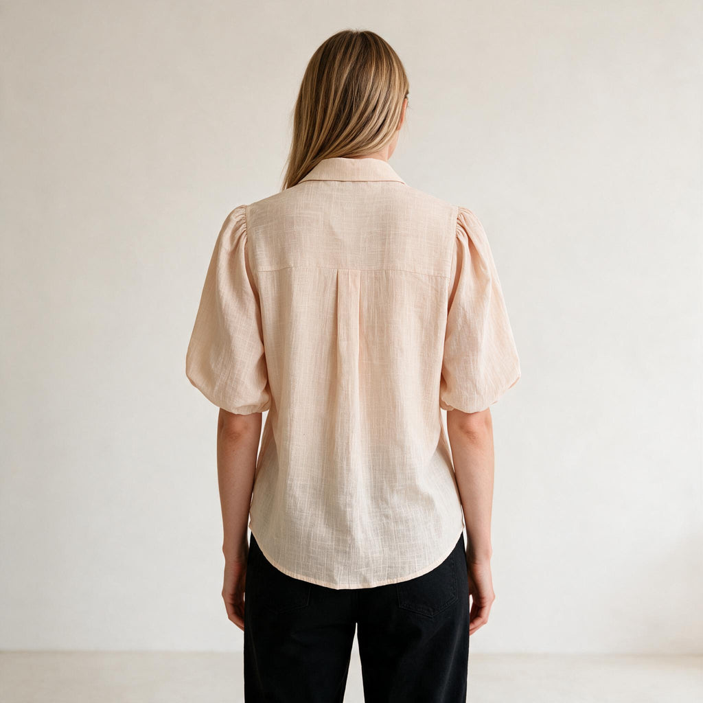 Women's Nude Color Embellishment Button-down Top- Size M