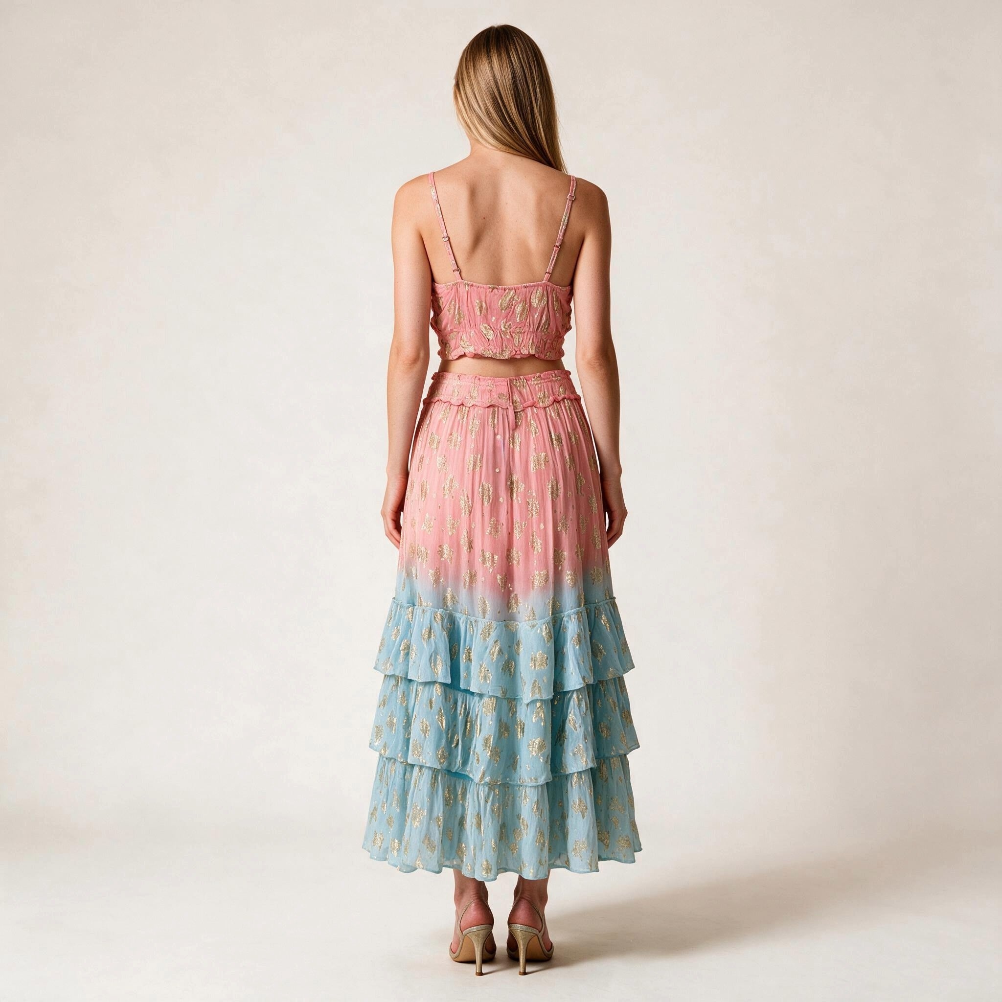 Women's Pink & Turquoise Skirt and Blouse Party Dress for Women