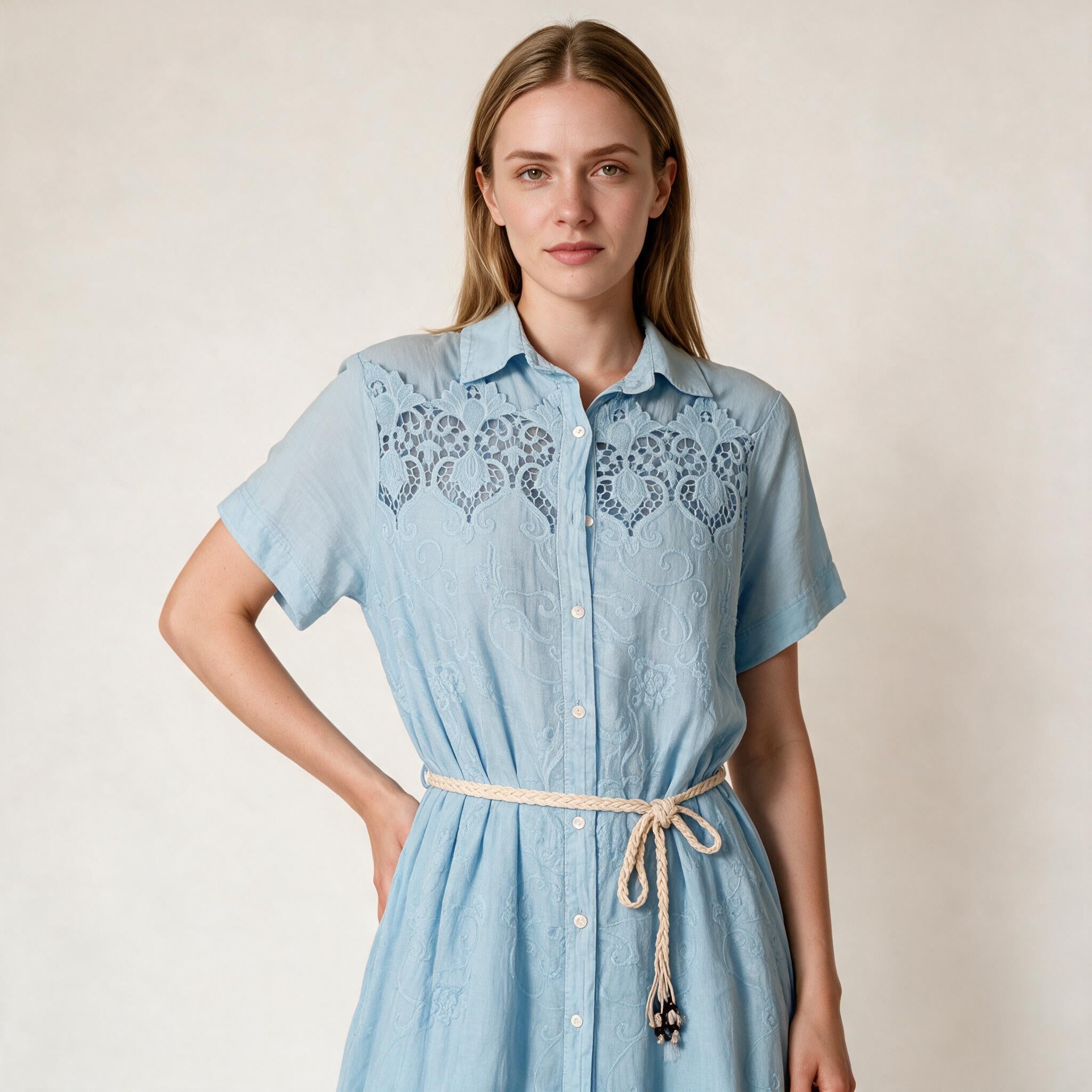 Women's Sky Blue Belt Dress Size M, UK 12 14
