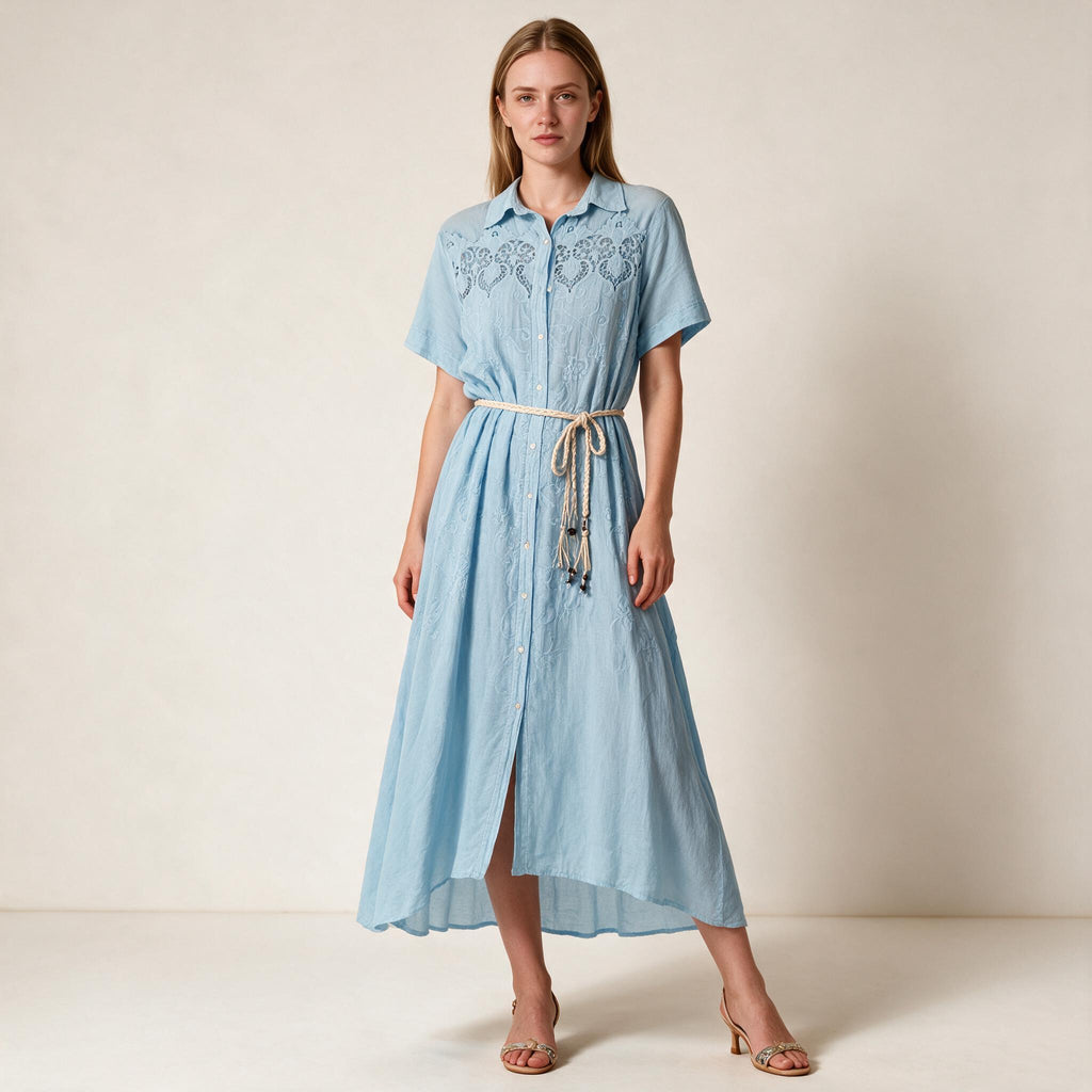 Women's Sky Blue Belt Dress Size M, UK 12 14