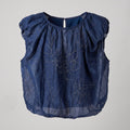 Navy Blue Floral Embroidered Stretchy Sleeveless Blouse