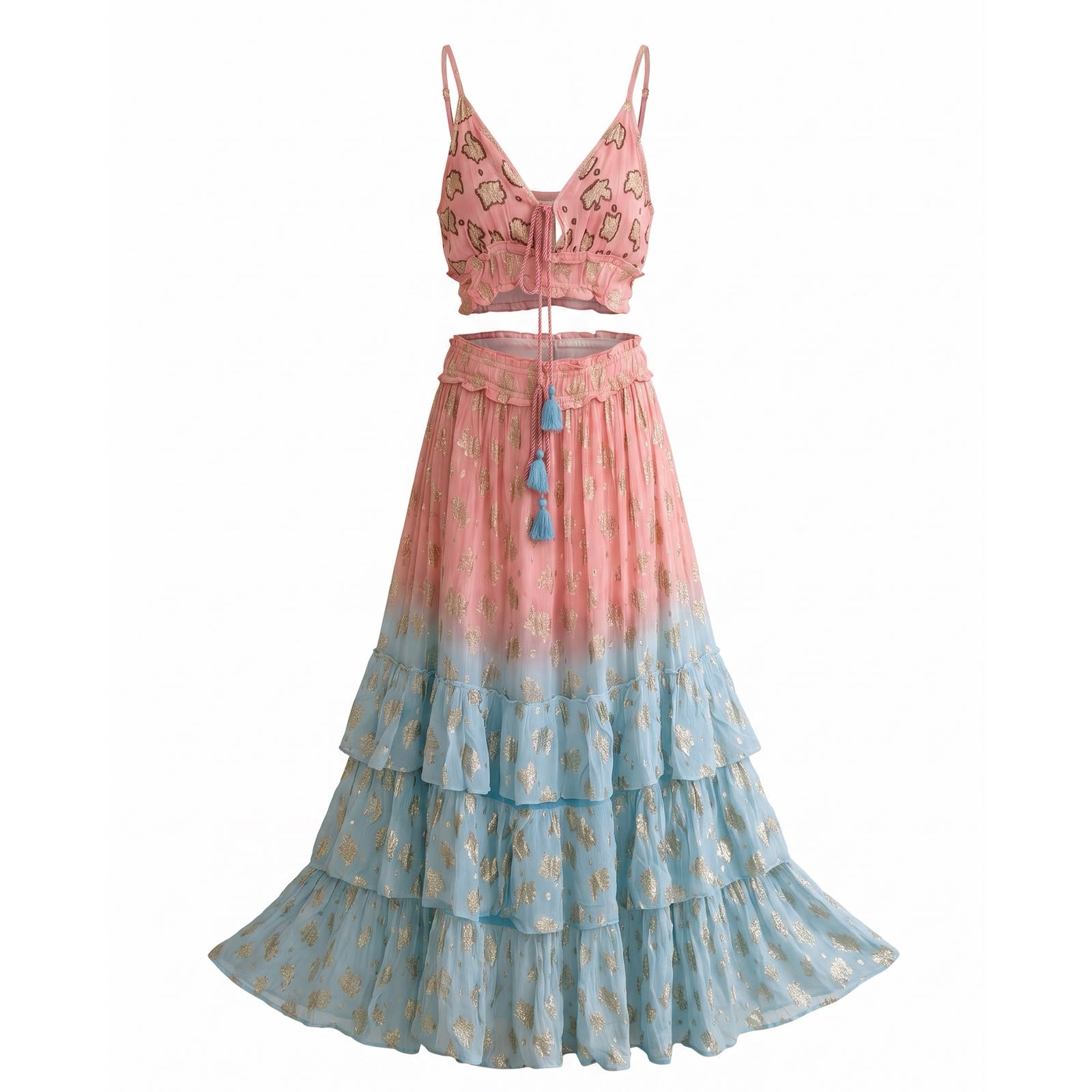 Women's Pink & Turquoise Skirt and Blouse Party Dress for Women