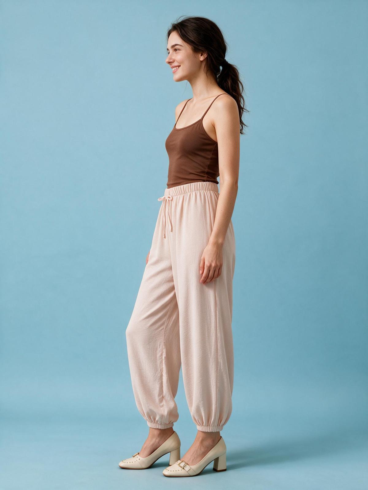 Trendy Balloon Trousers for Women - Beige Color
