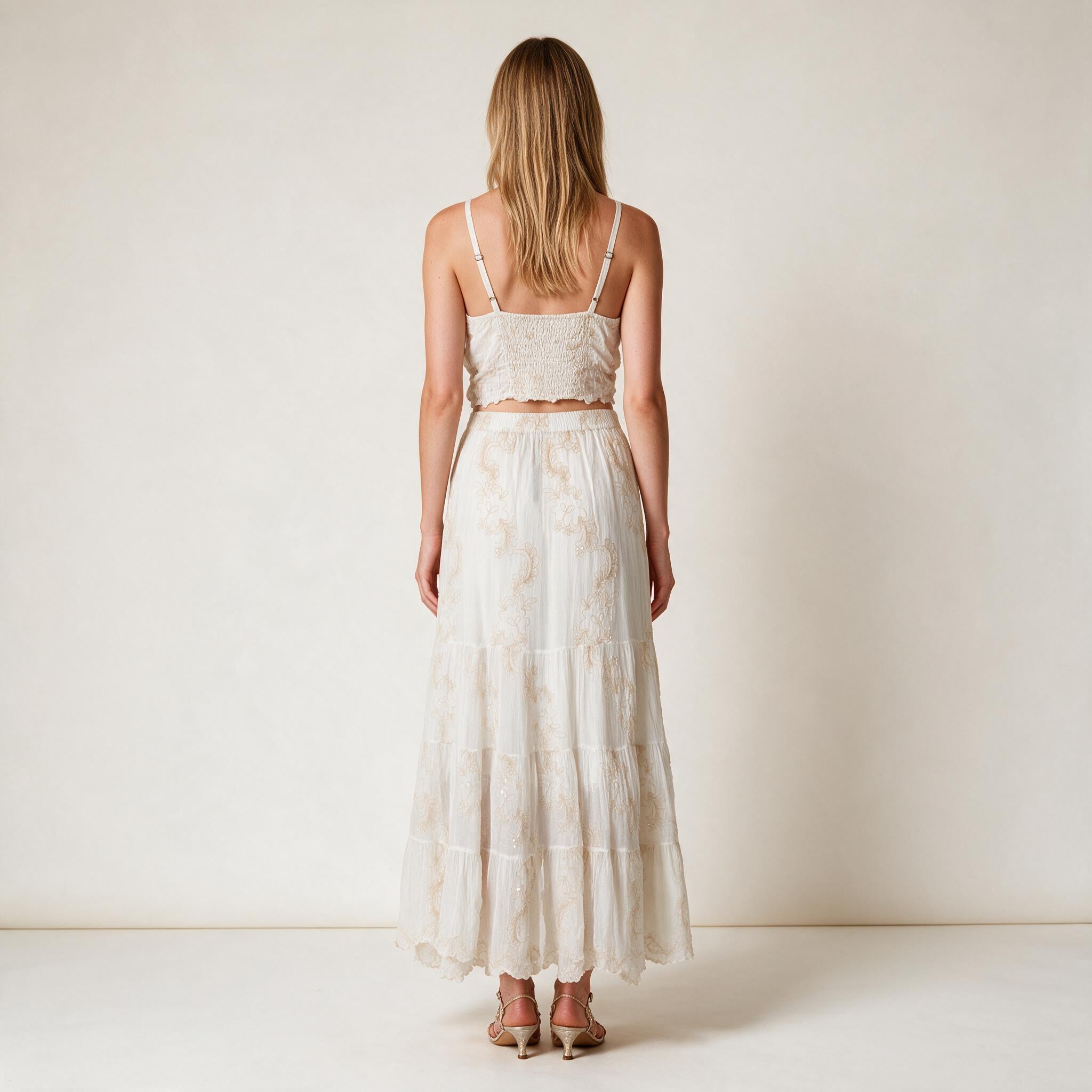 Women's White Embroidery Skirt & Blouse Party Dress
