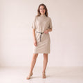 Women's Beige Midi Dress - Fall Winter Knit Dress
