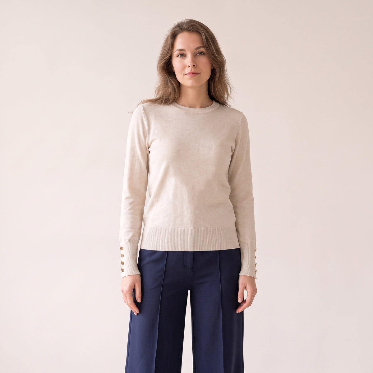 Women's Black & Beige Crew Neck Sweater