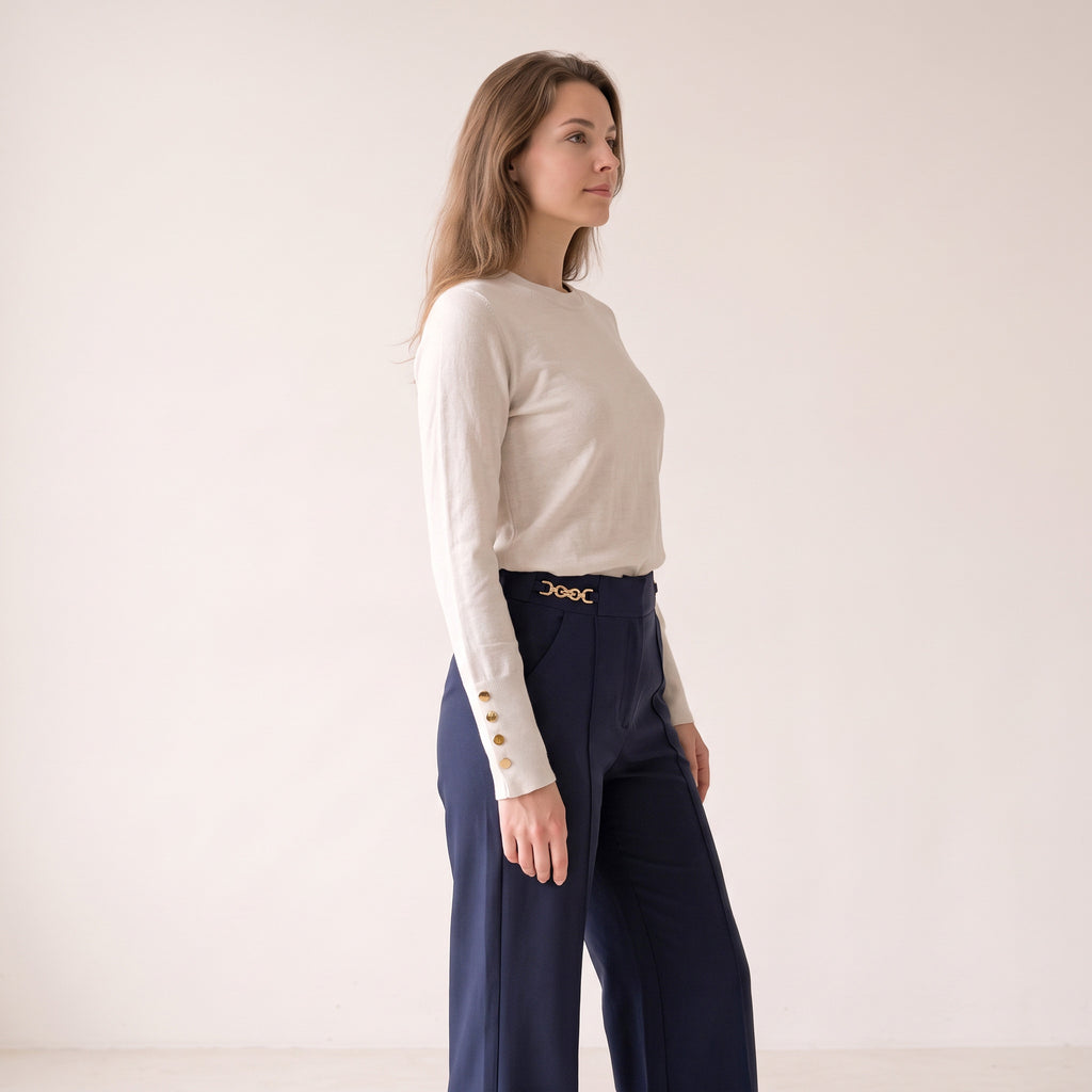 Women's Black & Beige Crew Neck Sweater