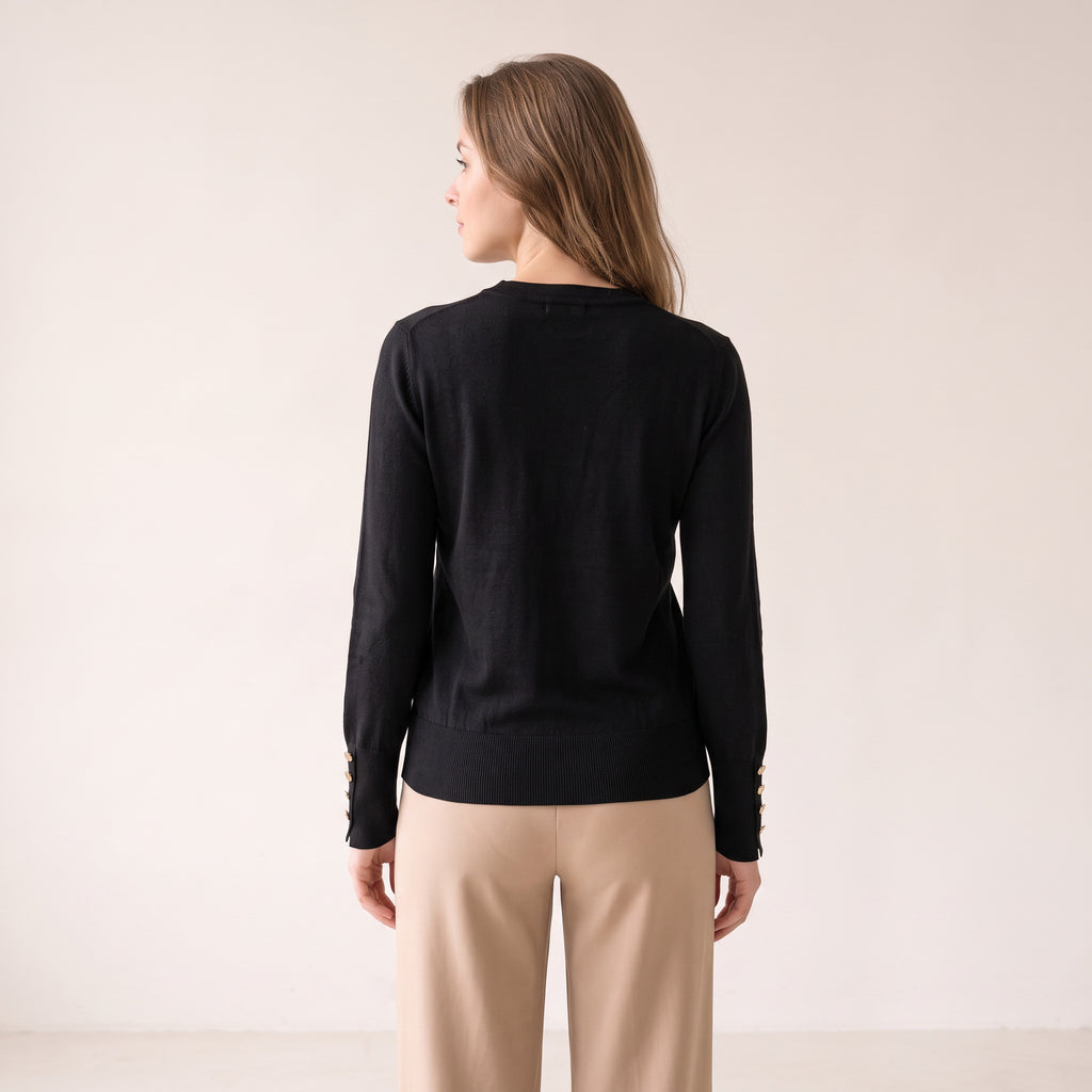 Women's Black & Beige Crew Neck Sweater