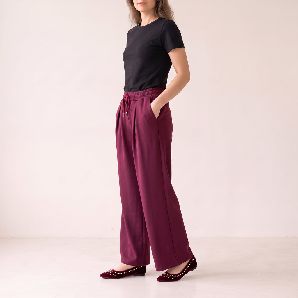 Women's Wide Leg Trousers with Adjustable Drawstring & Pleated Front