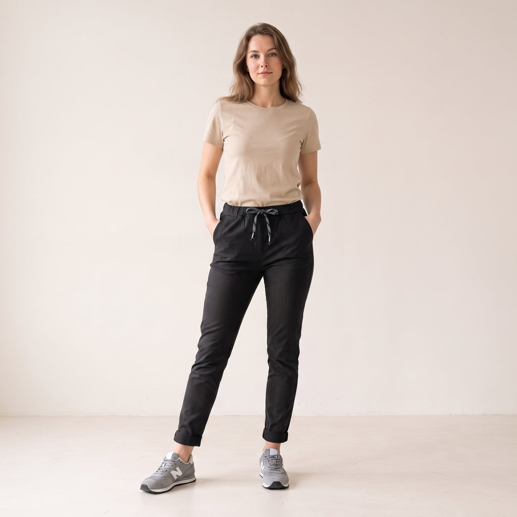 Women's One Size Flexible Chinos in Black Olive Brown Colors - Fits to UK 12 14 16