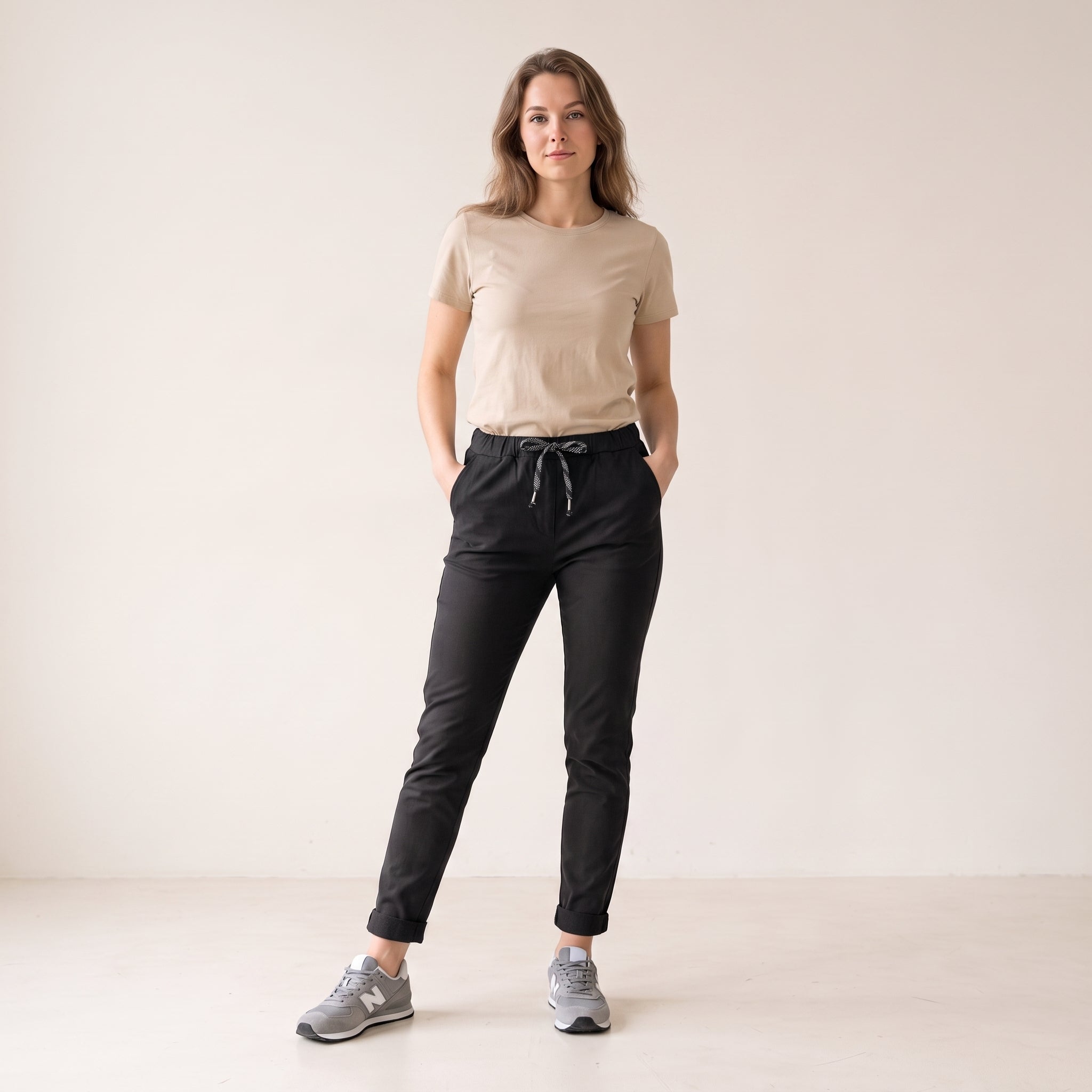 Women's One Size Flexible Chinos in Black Olive Brown Colors - Fits to UK 12 14 16