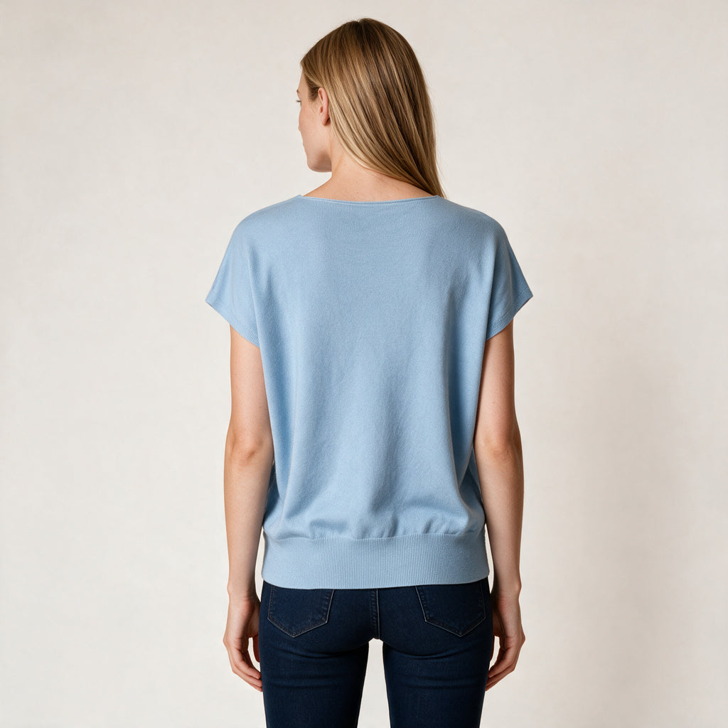 Women's Baby Blue Relaxed Fit V Neck Jumper With Side Button