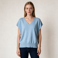 Women's Baby Blue Relaxed Fit V Neck Jumper With Side Button