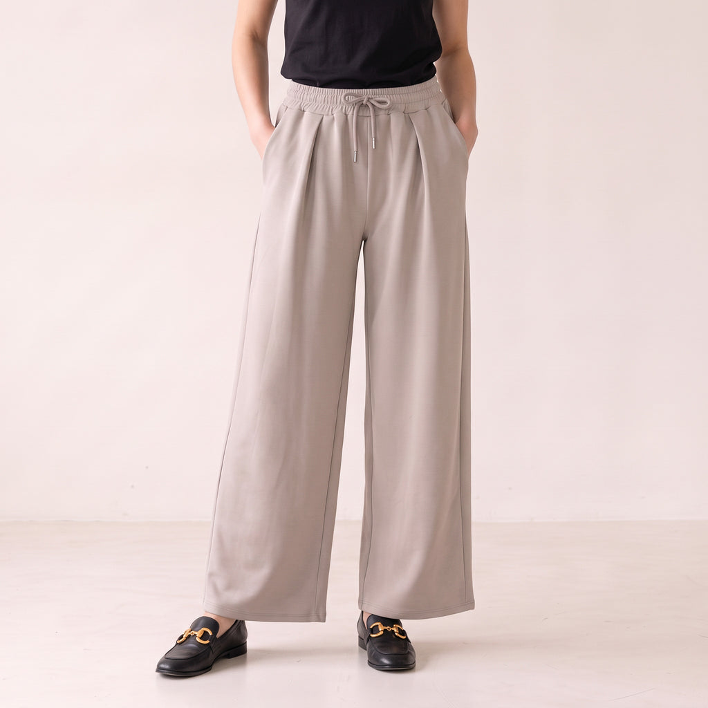 Women's Wide Leg Trousers with Adjustable Drawstring & Pleated Front
