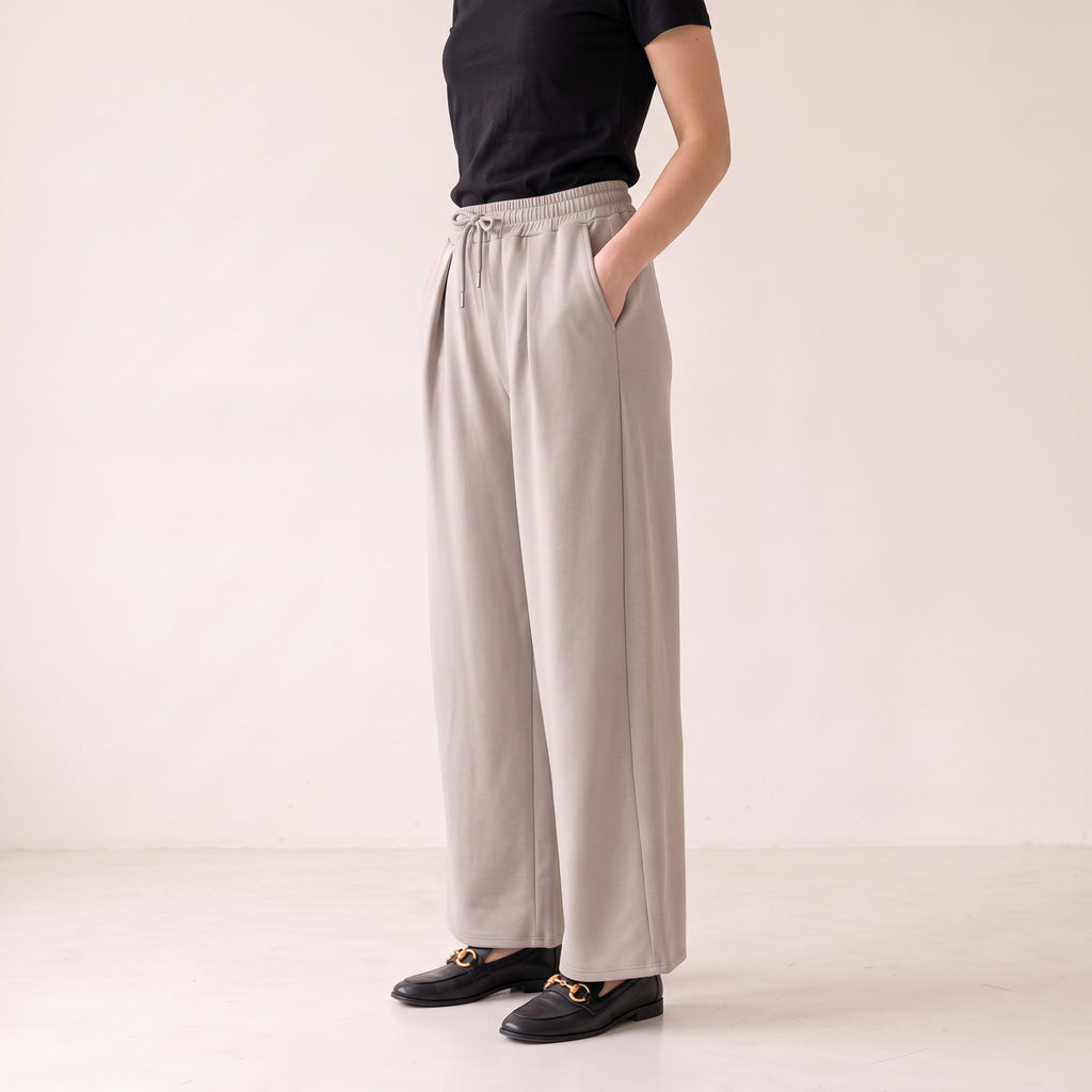 Women's Wide Leg Trousers with Adjustable Drawstring & Pleated Front