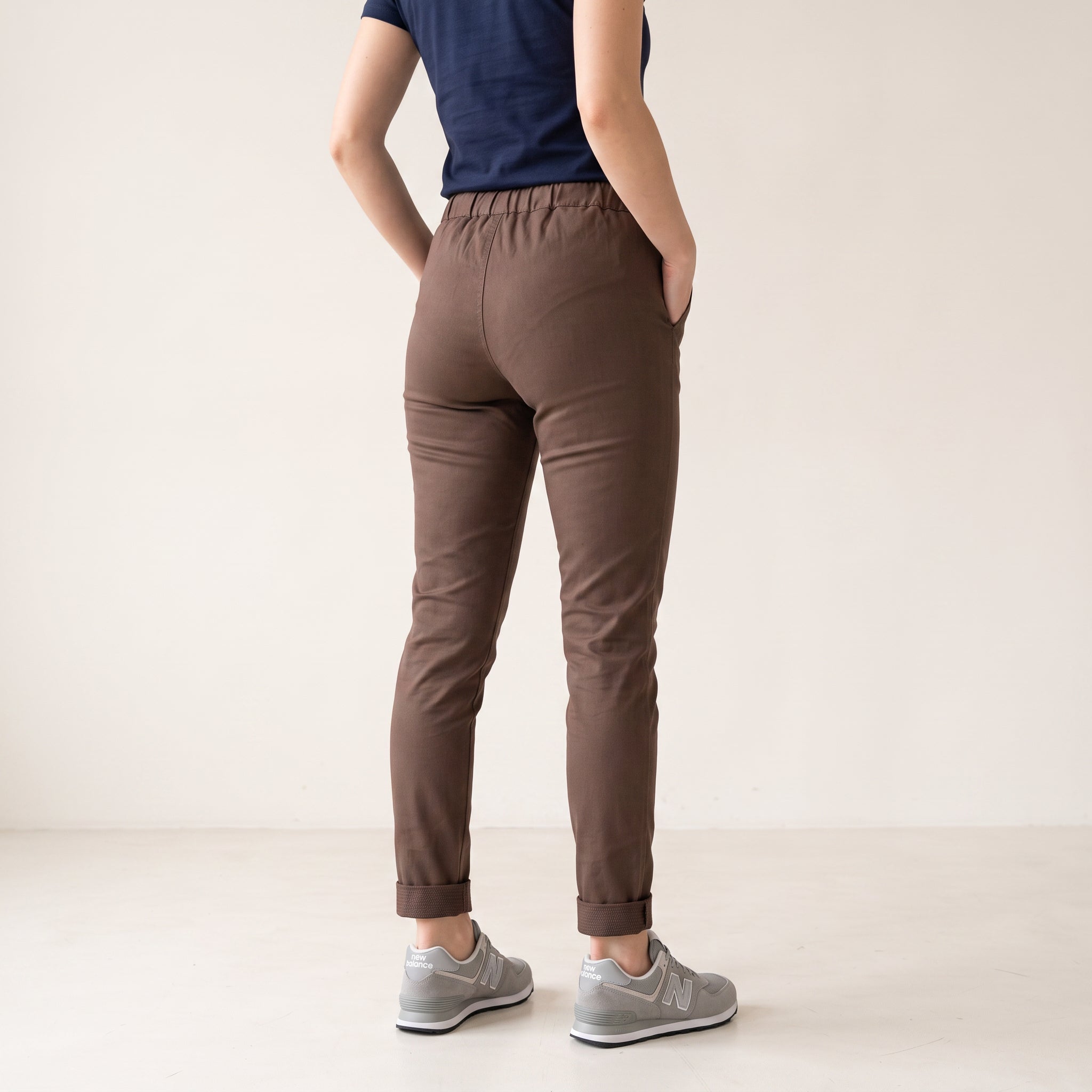 Women's One Size Flexible Chinos in Black Olive Brown Colors - Fits to UK 12 14 16