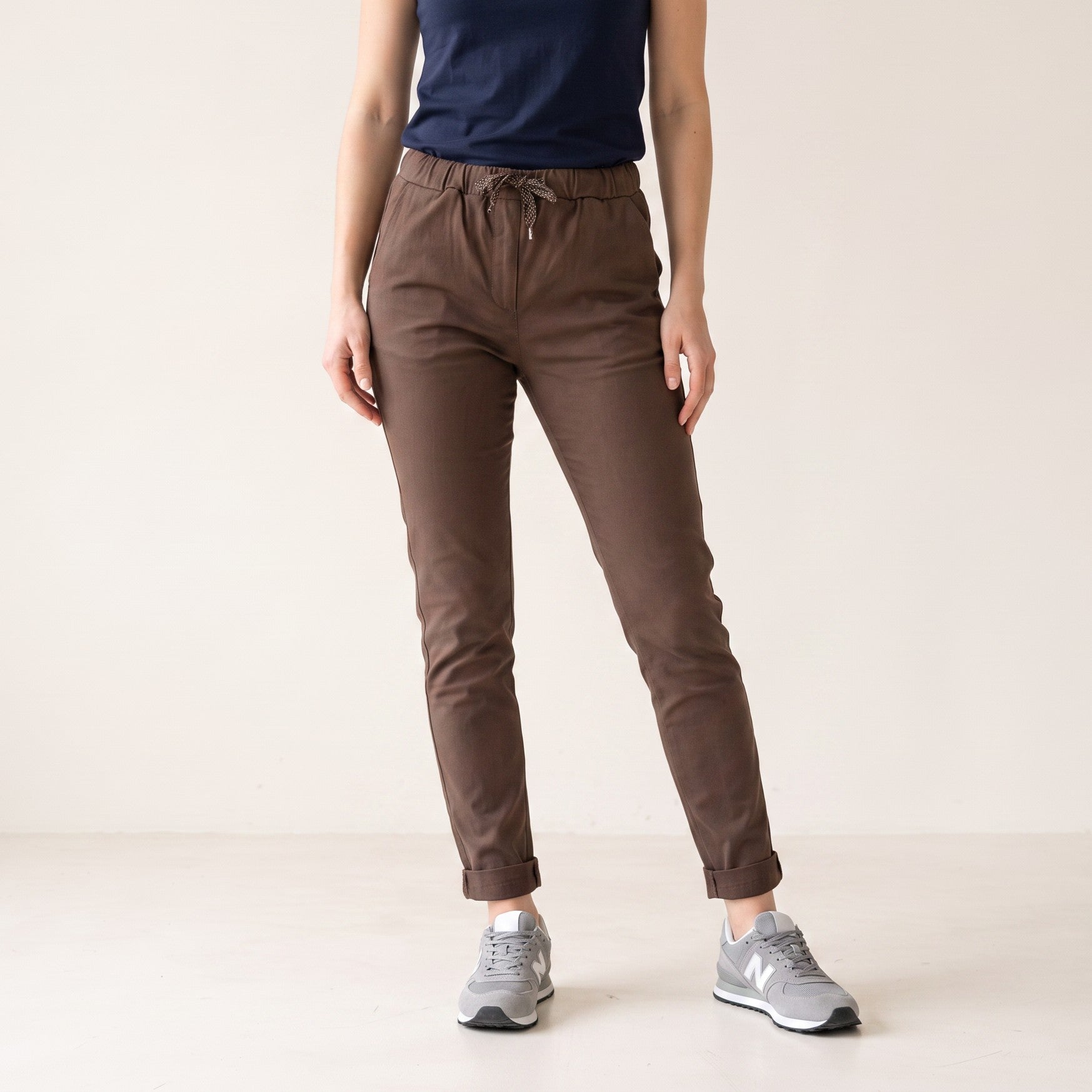 Women's One Size Flexible Chinos in Black Olive Brown Colors - Fits to UK 12 14 16