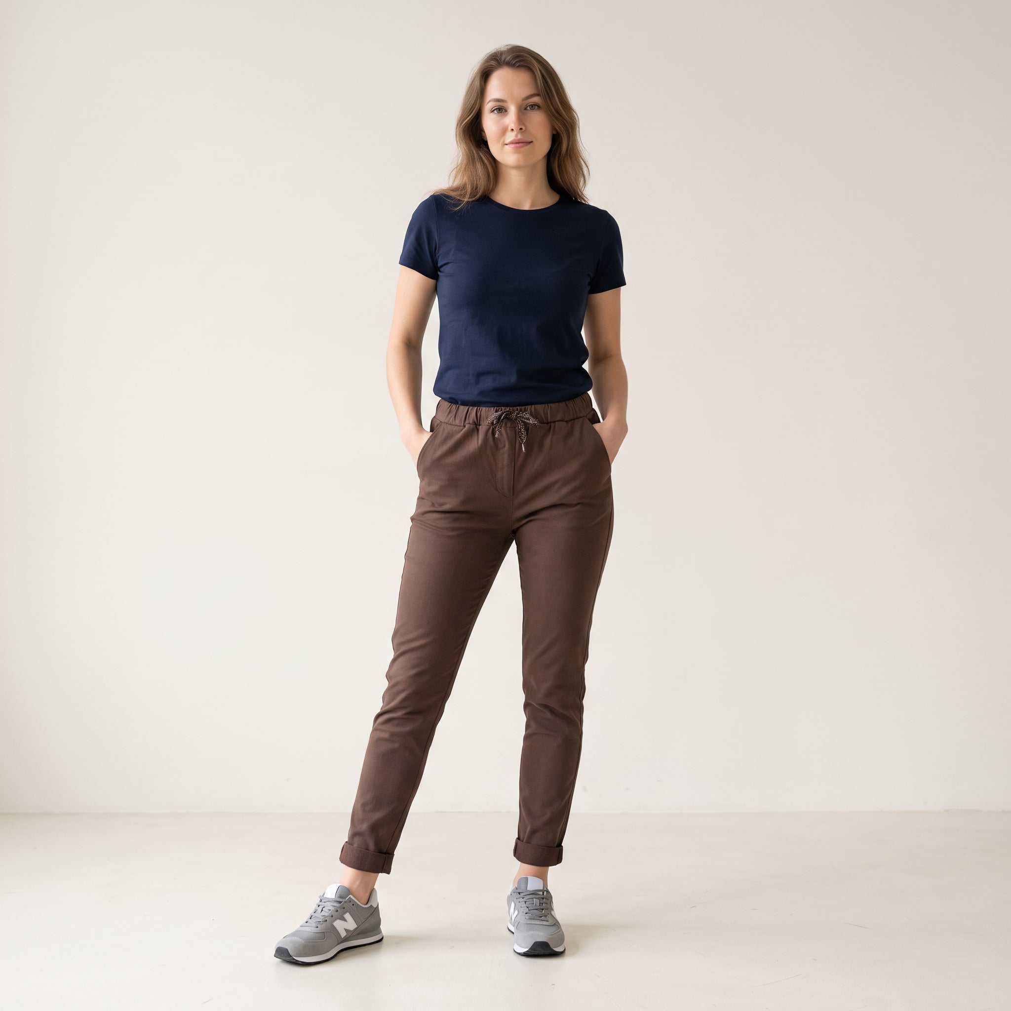 Women's One Size Flexible Chinos in Black Olive Brown Colors - Fits to UK 12 14 16