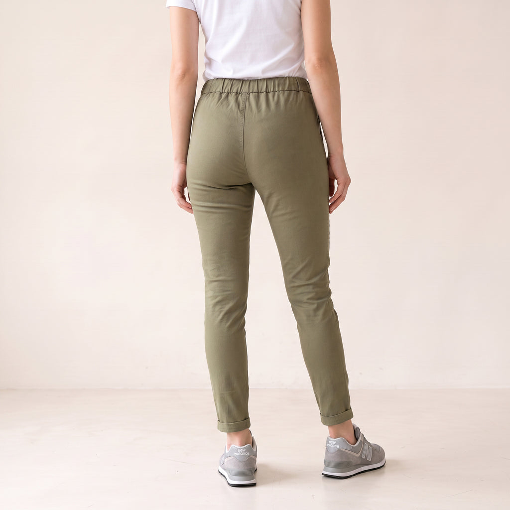 Women's One Size Flexible Chinos in Black Olive Brown Colors - Fits to UK 12 14 16