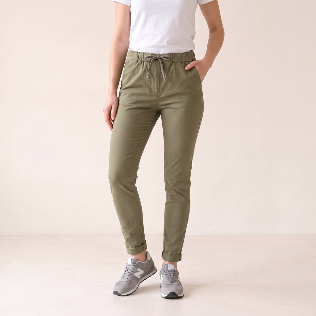 Women's One Size Flexible Chinos in Black Olive Brown Colors - Fits to UK 12 14 16