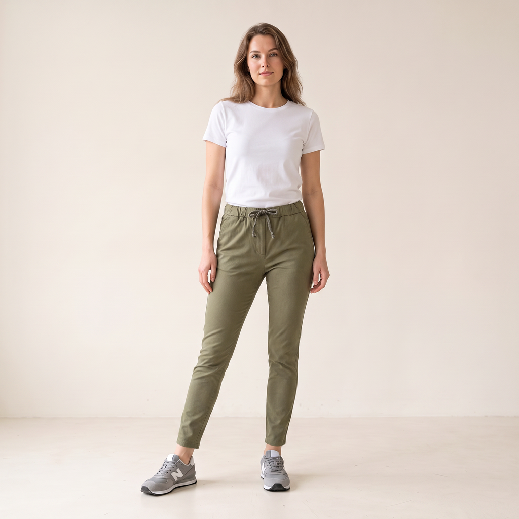 Women's One Size Flexible Chinos in Black Olive Brown Colors - Fits to UK 12 14 16