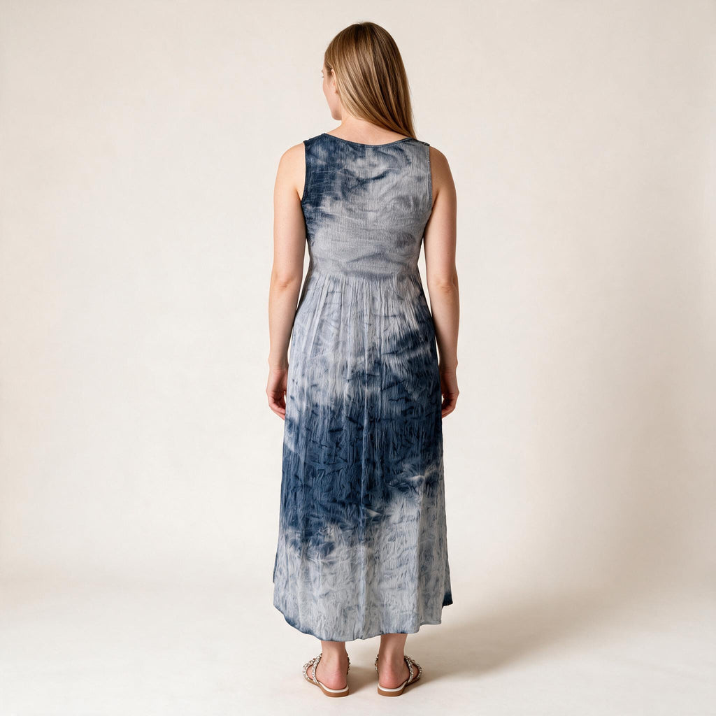 Women's Shirred Tie & Dye Dress in Black Color | Glamtree