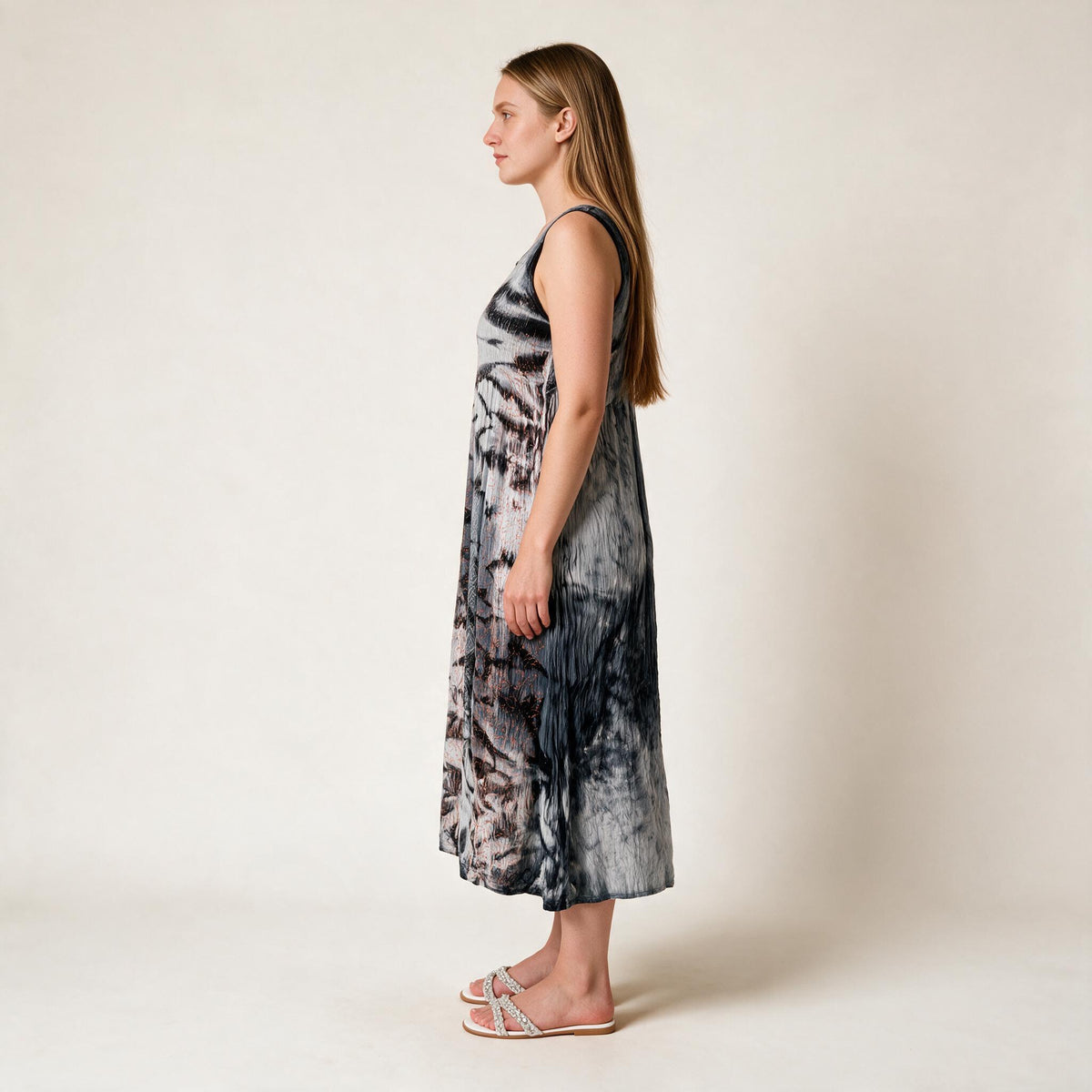 Women's Shirred Tie & Dye Dress in Black Color | Glamtree