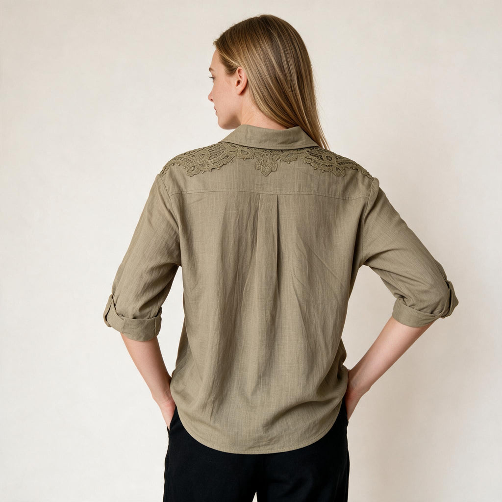 Women's Embroidery Button Down  Top Size M, UK 12 14