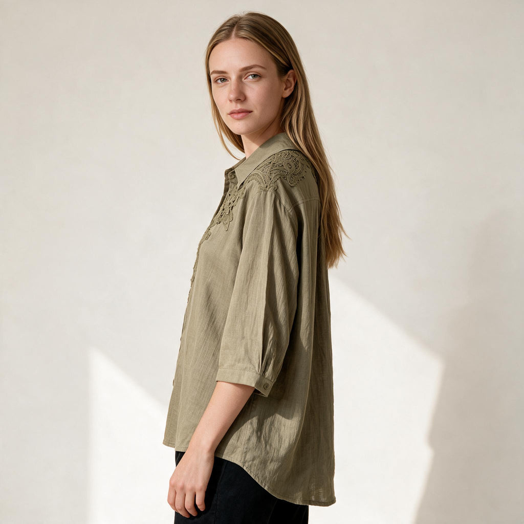 Women's Embroidery Button Down  Top Size M, UK 12 14