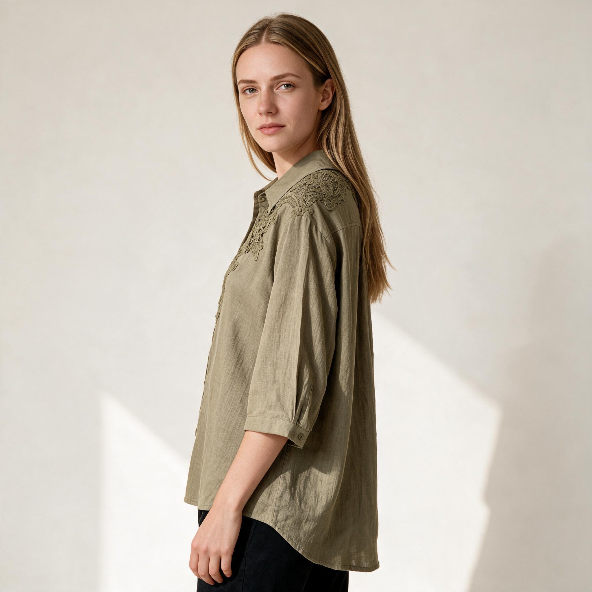 Women's Embroidery Button Down  Top Size M, UK 12 14